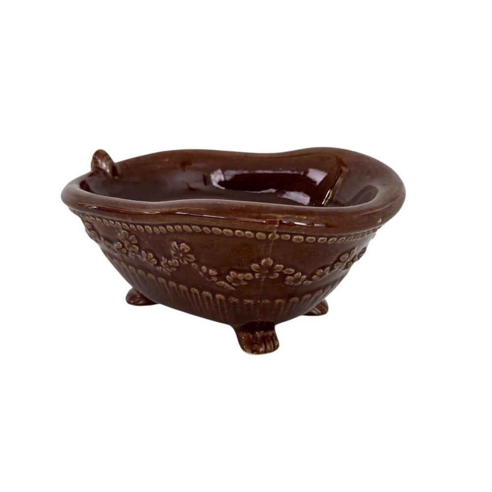 VTG Victorian Cottagecore Ceramic Floral Clawfoot Tub Soap Trinket Jewelry Dish